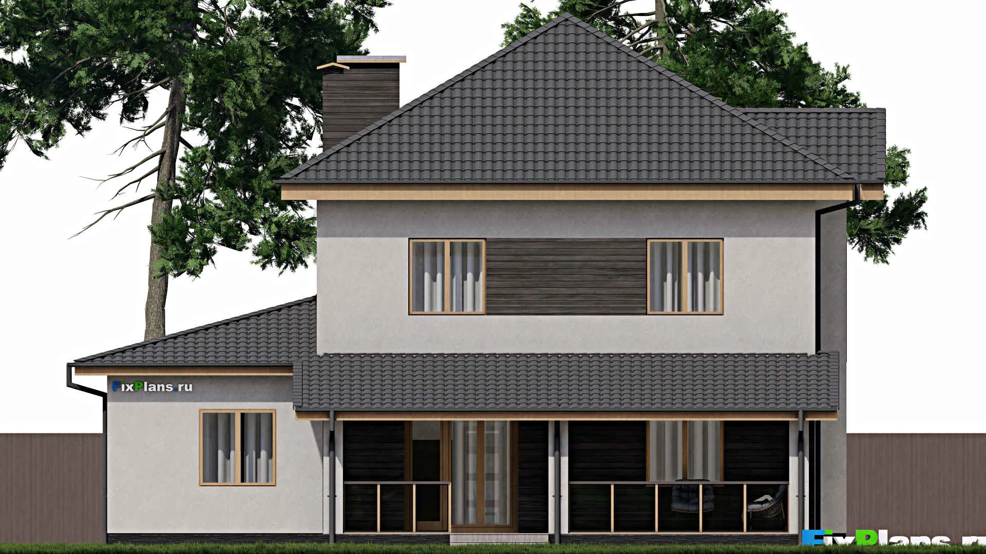 F-0278 - Проект двухэтажного дома 12 на 15, площадью 220 м² с террасой, гаражом на 1 машину и 3 спальнями