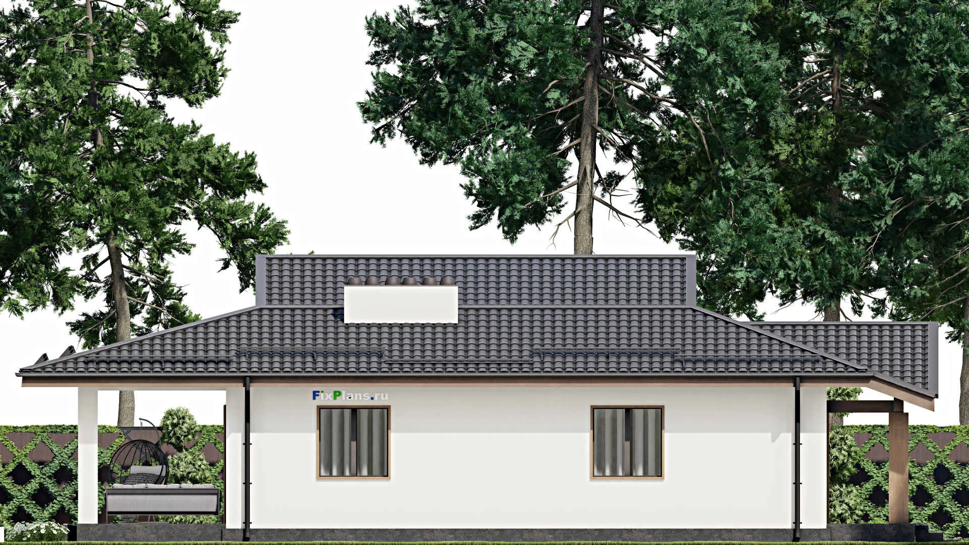 F-4922 - Проект одноэтажного дома 11 на 13, площадью 150 м² с террасой и 2 спальнями