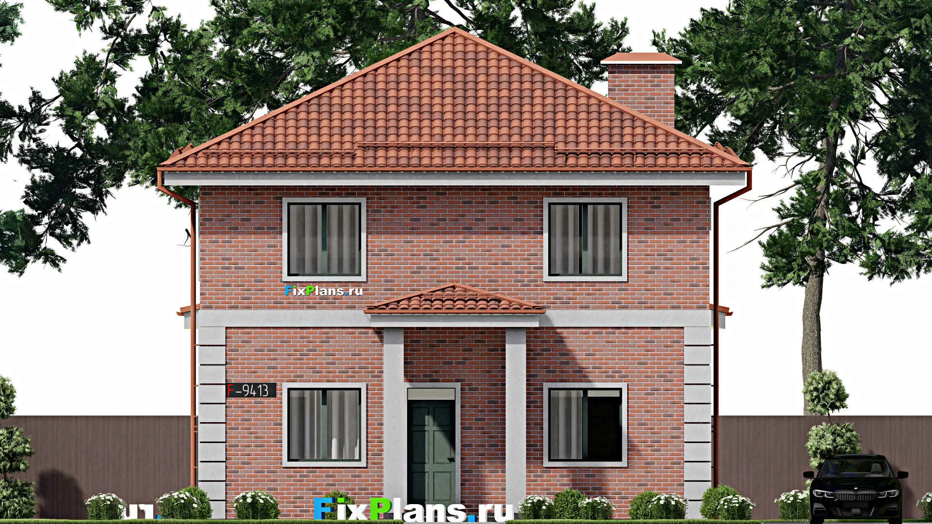 F-9413 - Проект двухэтажного дома 10 на 17, площадью 210 м² с террасой и 5 спальнями