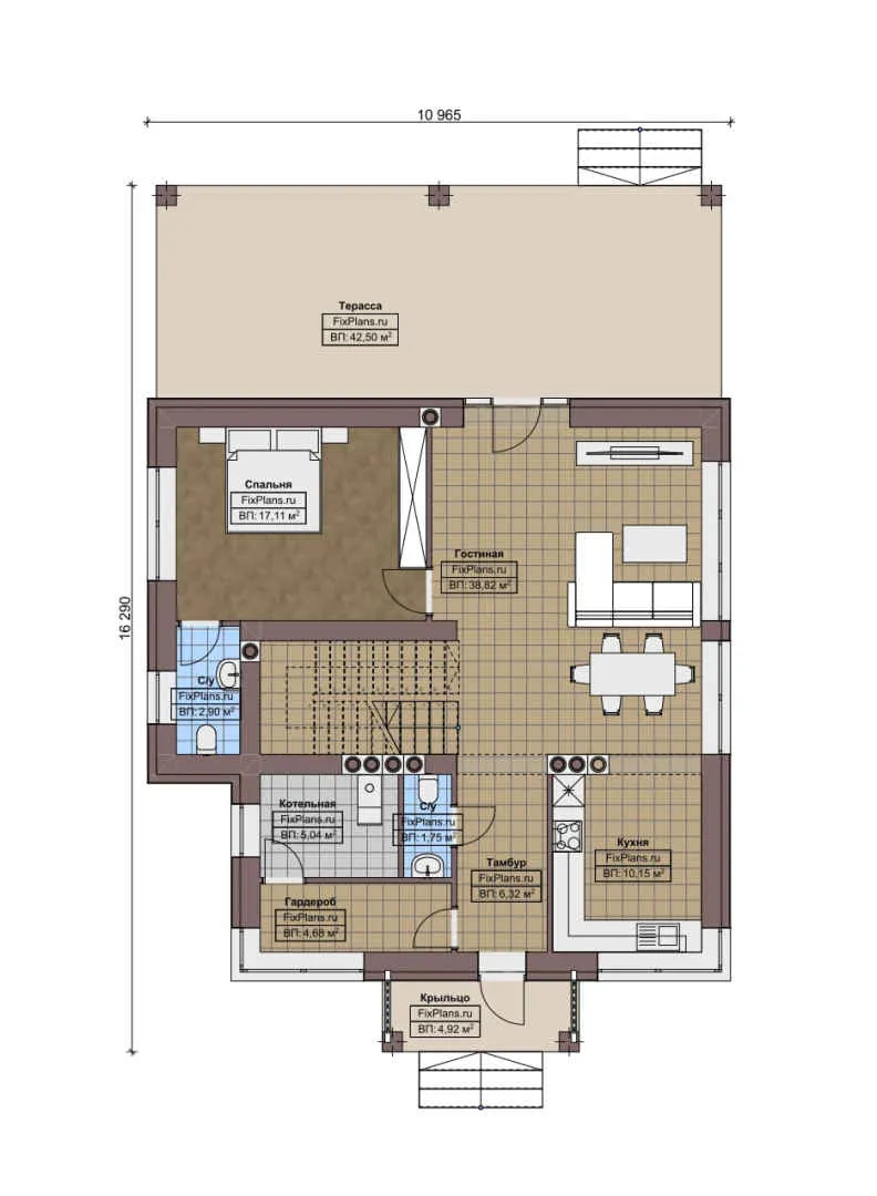 F-5309 - Планы двухэтажного дома 11 на 17, площадью 250 м² с террасой, балконом и 4 спальнями