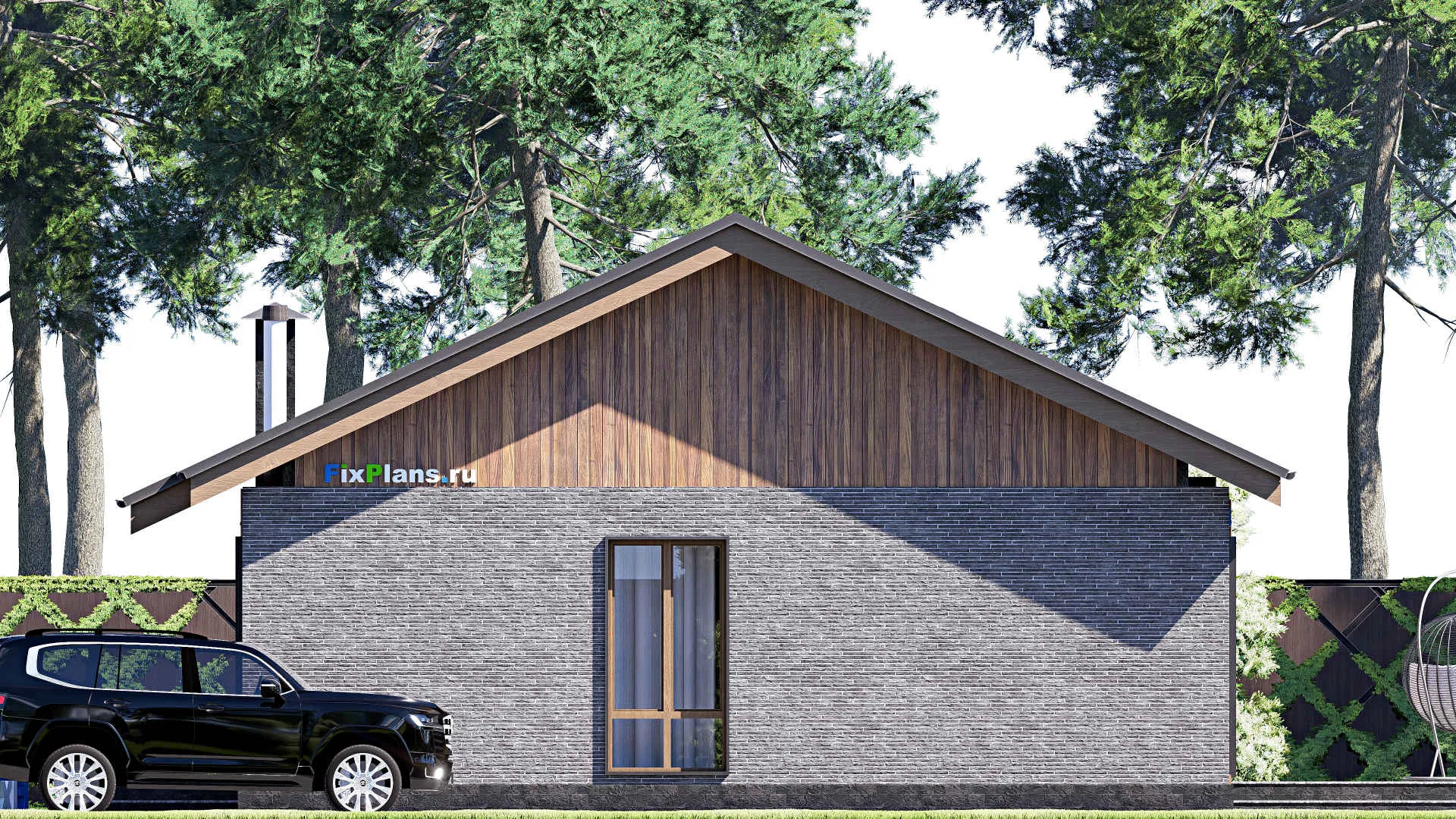 F-19169 - План одноэтажного дома 15 на 19, площадью 170 м² с террасой и 3 спальнями