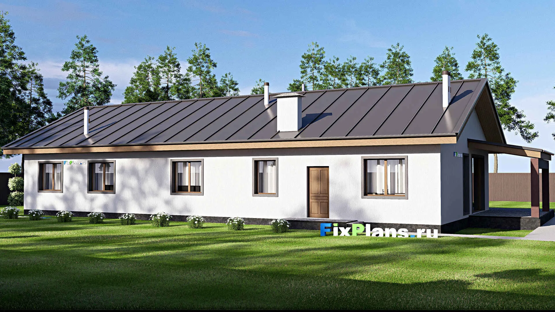 F-17648 - Проект одноэтажного дома 14 на 26, площадью 260 м² с террасой и 4 спальнями