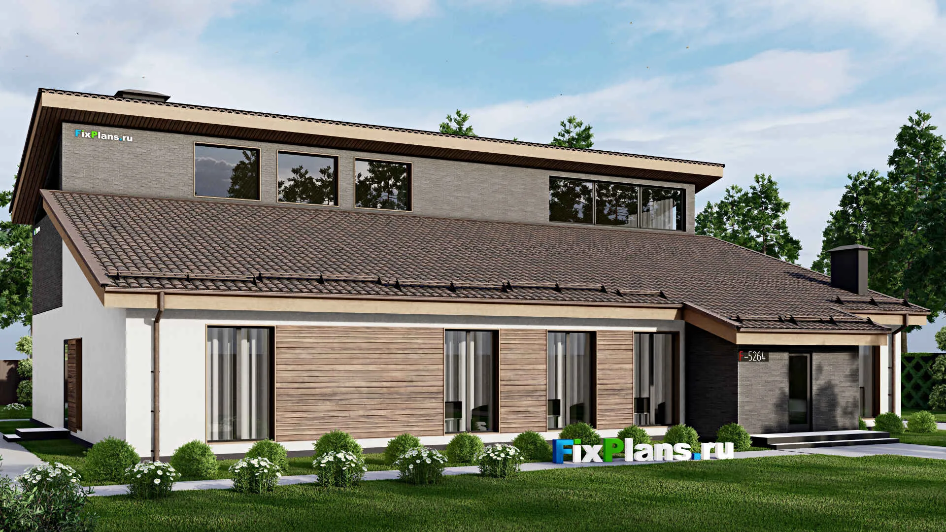 F-5264 - Проект дома с мансардой 19 на 23, площадью 390 м² с спортзалом и 5 спальнями