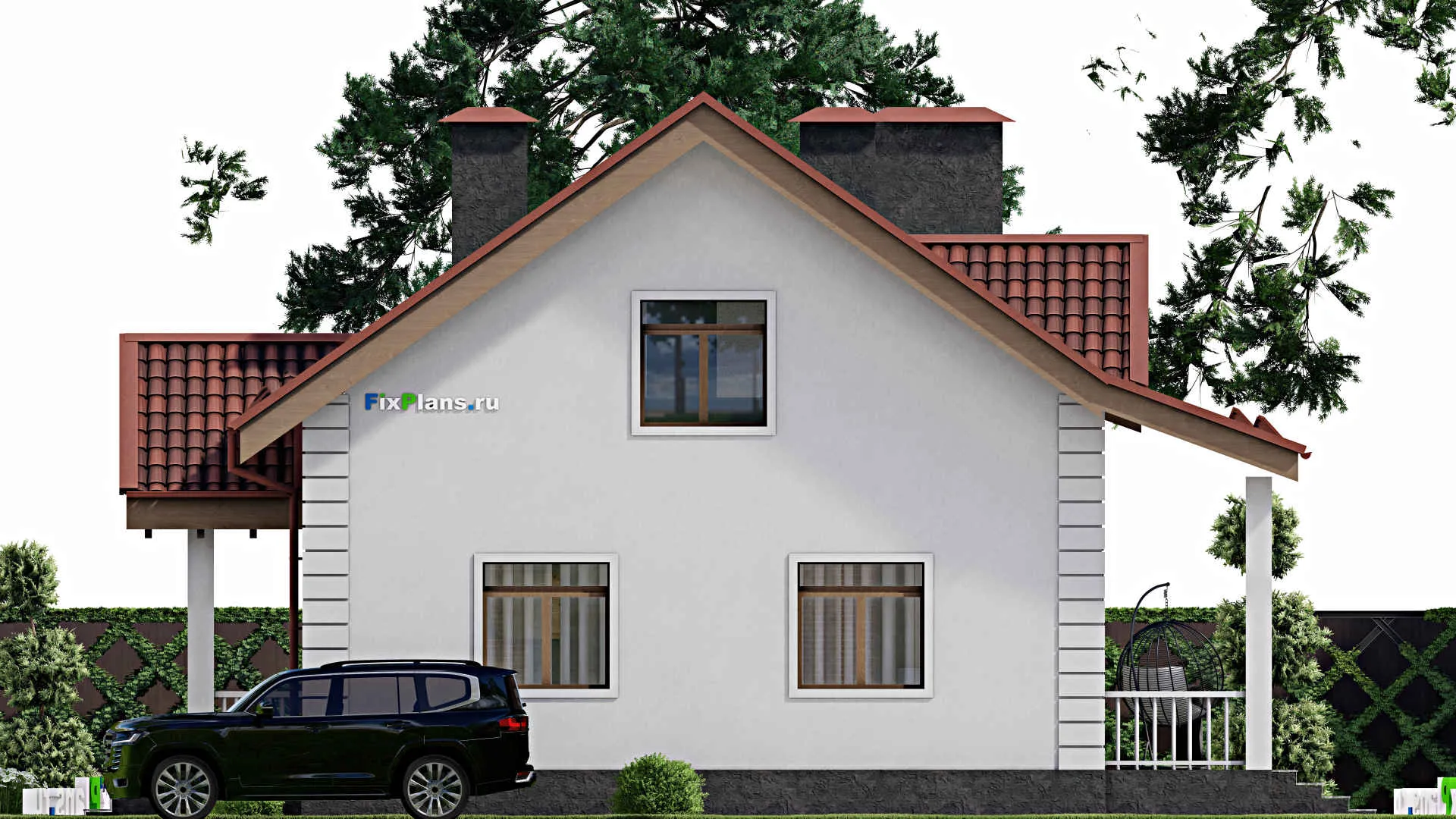 F-6398 - Проект дома с мансардой 12 на 13, площадью 160 м² с террасой и 3 спальнями