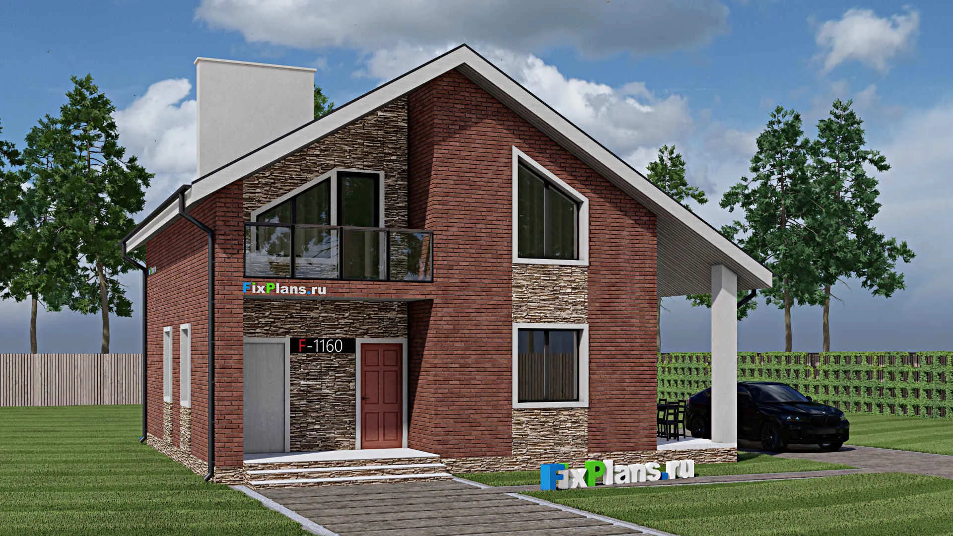 F-1160 - Проект дома с мансардой 9 на 10, площадью 150 м² с террасой, балконом и 3 спальнями