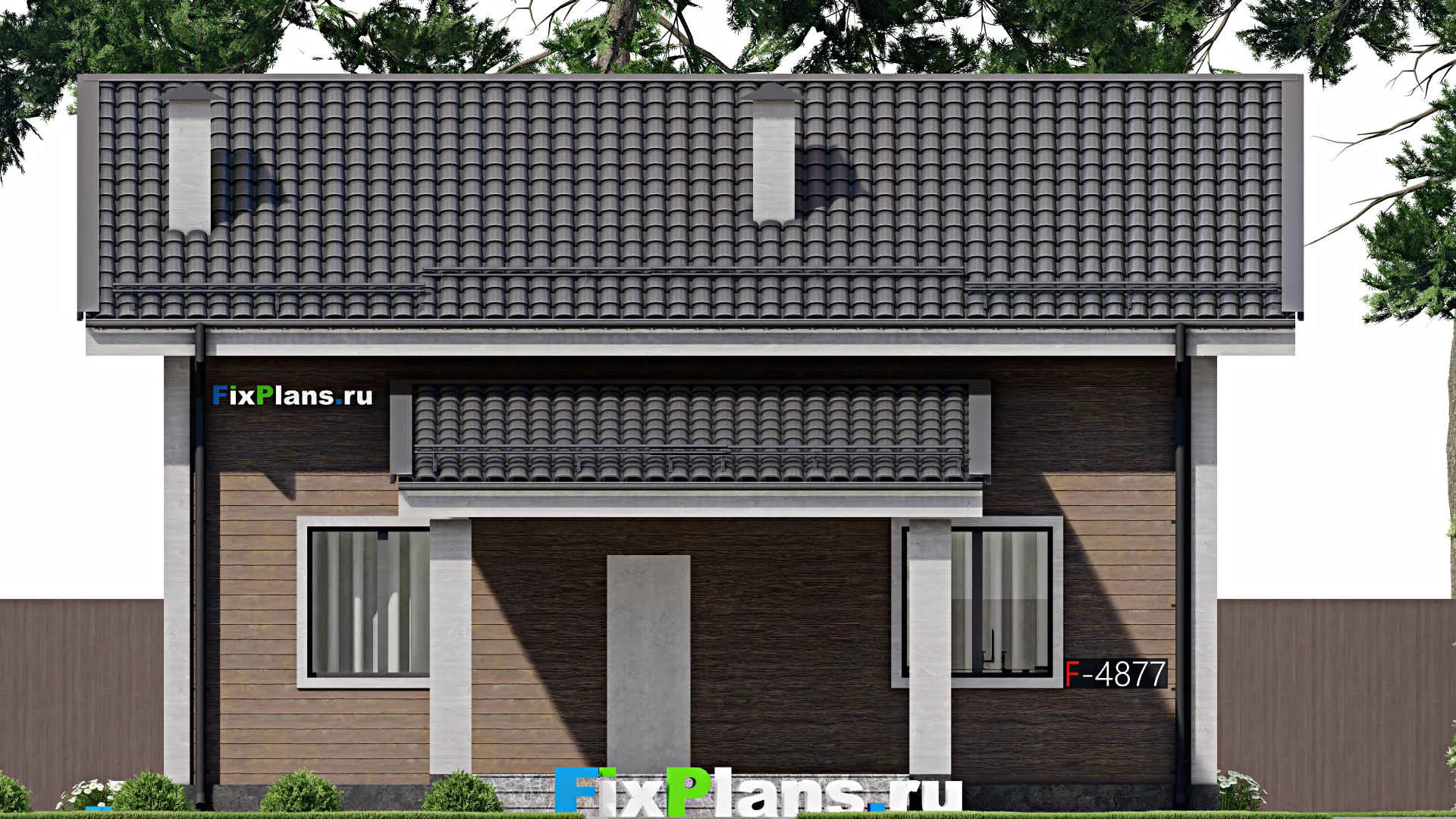 F-4877 - Проект дома с мансардой 8 на 10, площадью 130 м² с террасой и 4 спальнями