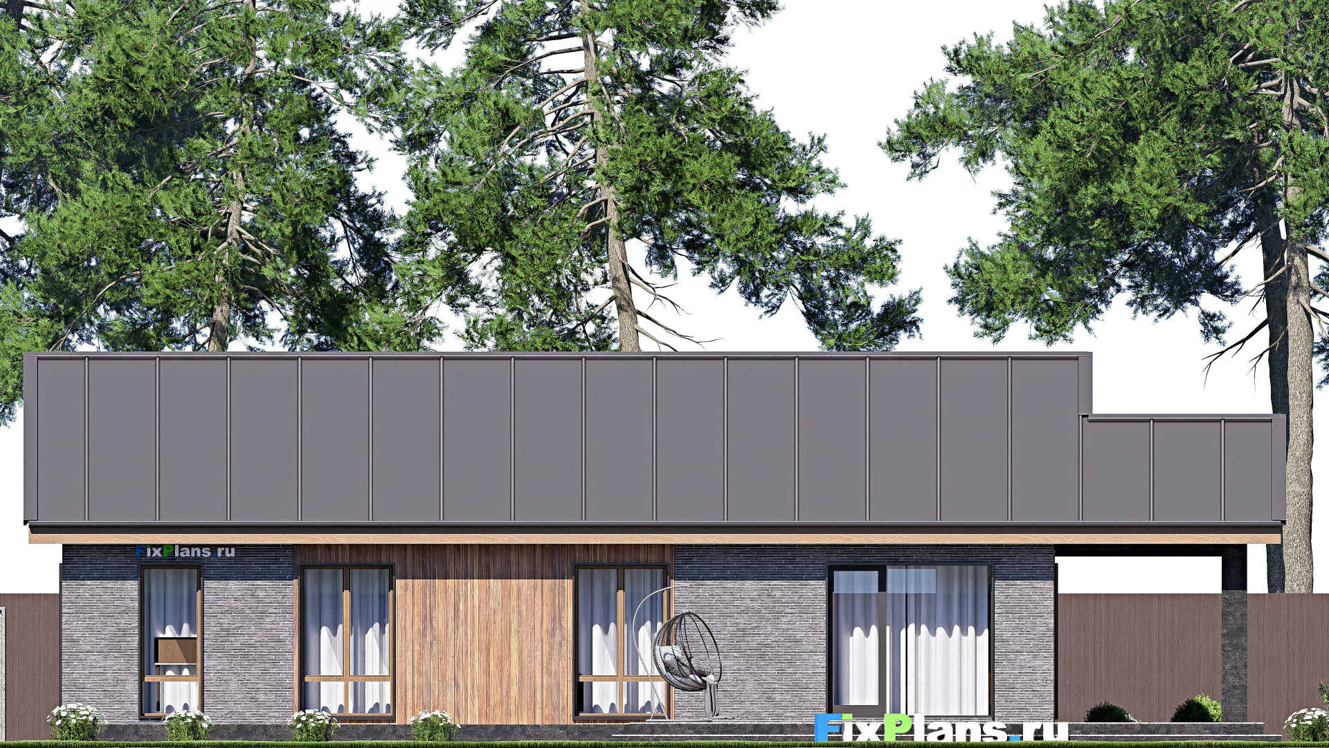 F-19169 - План одноэтажного дома 15 на 19, площадью 170 м² с террасой и 3 спальнями