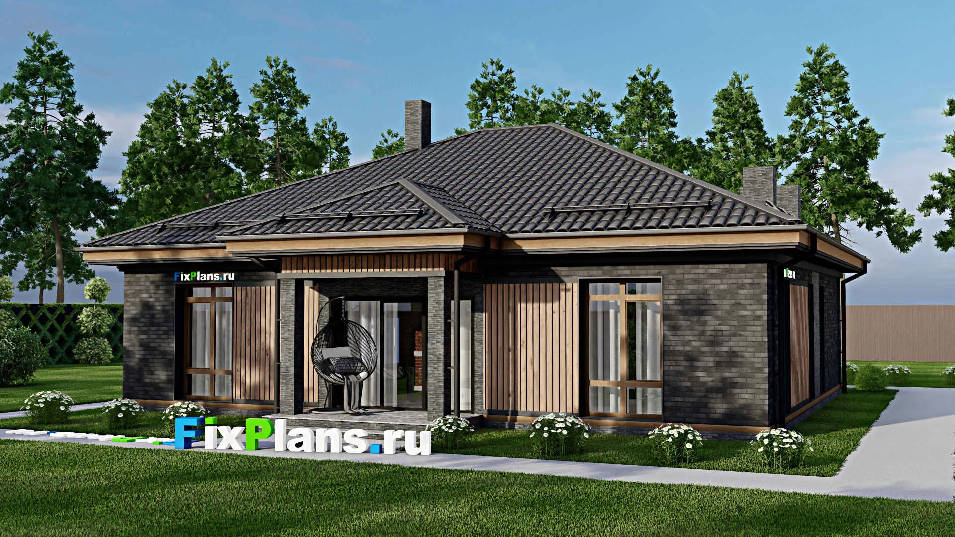 F-2330 - Проект одноэтажного дома 12 на 14, площадью 140 м² с баней и 3 спальнями