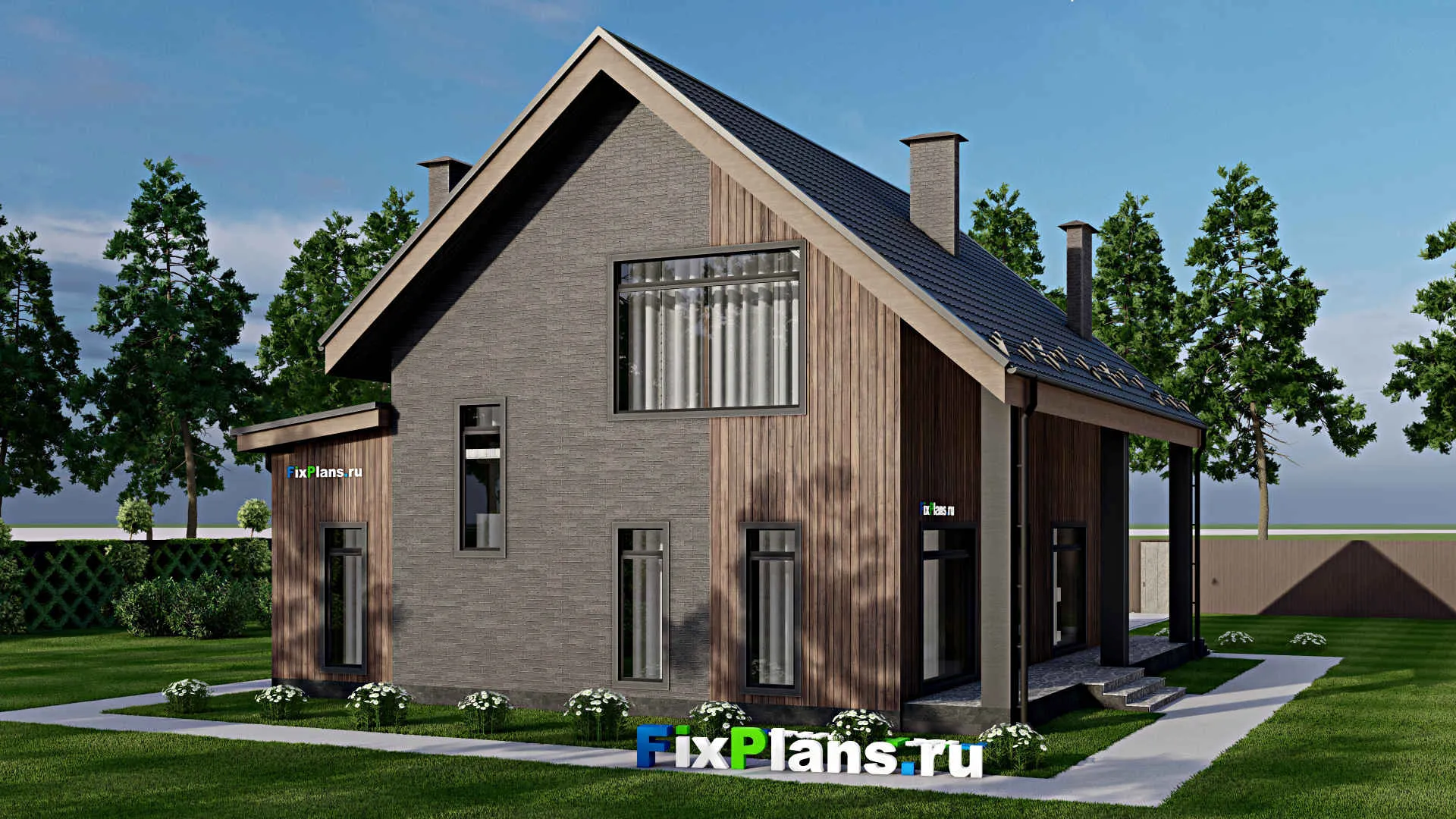 F-4067 - Проект дома с мансардой 13 на 15, площадью 210 м² с террасой, балконом и 3 спальнями