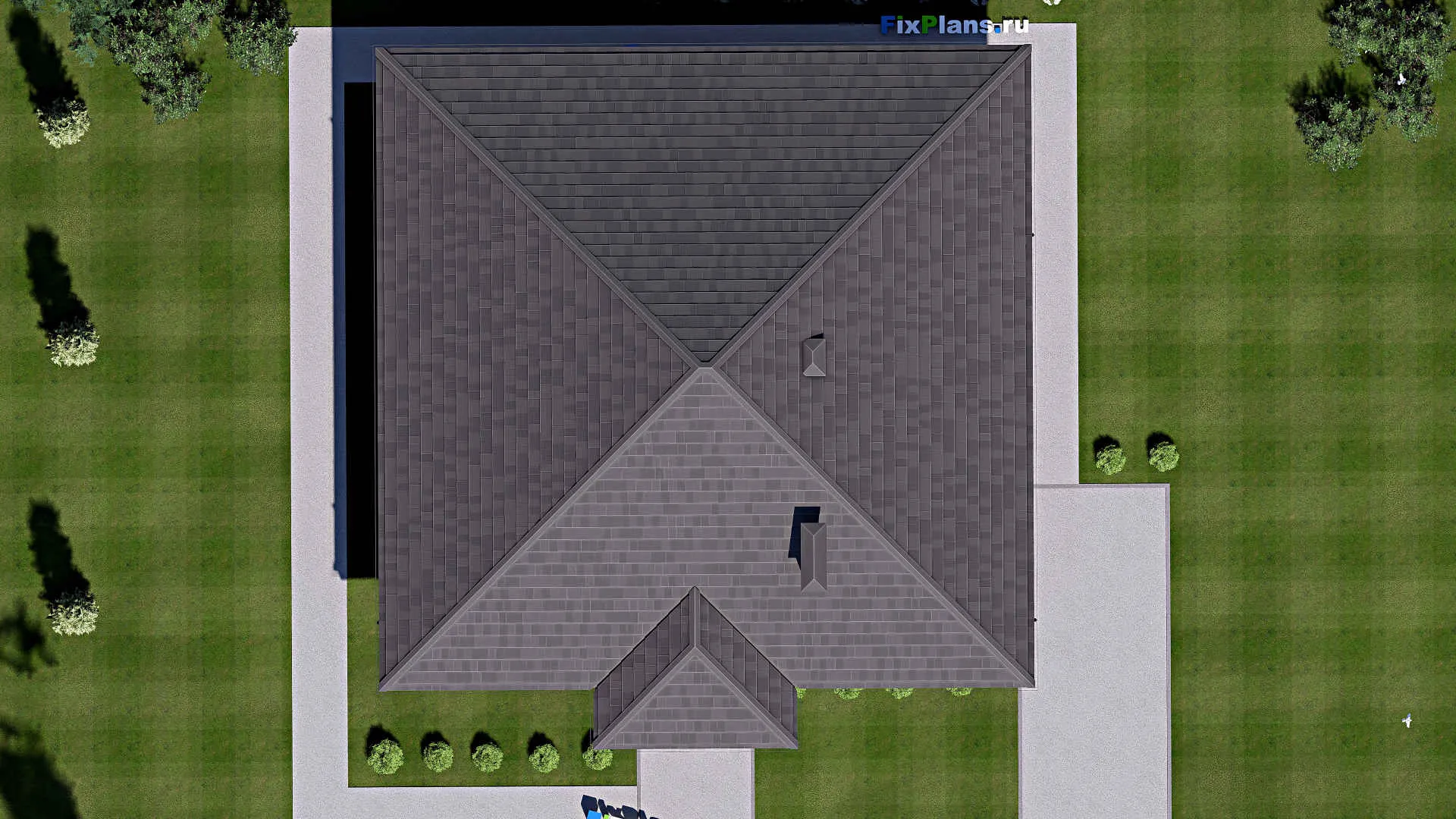 F-13211 - План одноэтажного дома 16 на 17, площадью 200 м² с террасой и 3 спальнями