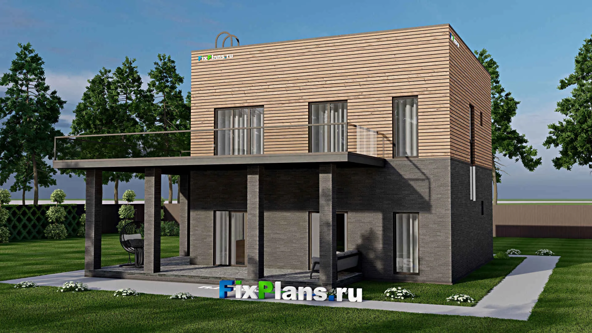 F-5120 - Планы двухэтажного дома 10 на 10, площадью 240 м² с террасой и 4 спальнями