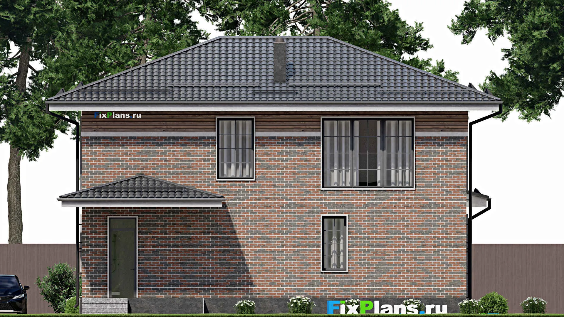 F-2798 - Проект двухэтажного дома 10 на 13, площадью 210 м² с террасой и 4 спальнями