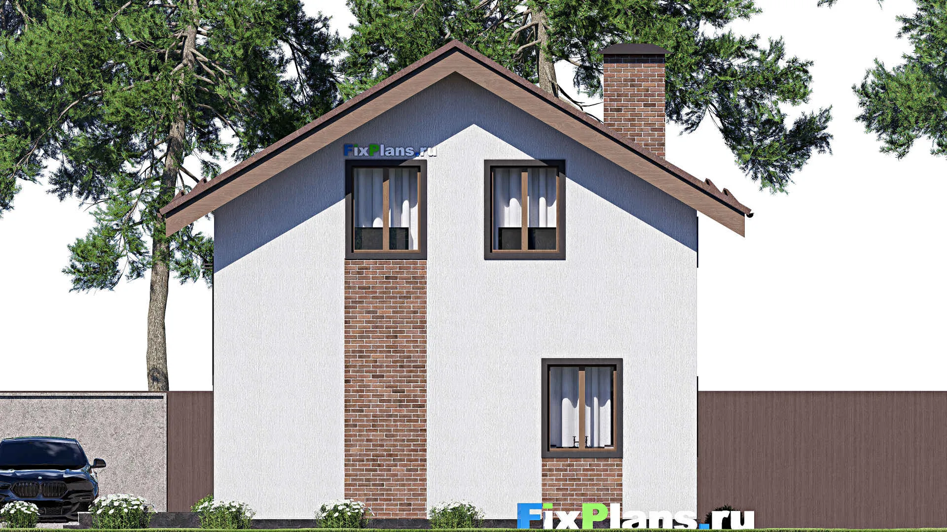 F-17603 - Планы дома с мансардой 11 на 12, площадью 150 м² с террасой и 2 спальнями