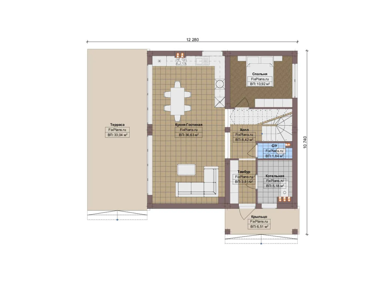 F-18656 - Планы дома с мансардой 11 на 13, площадью 160 м² с террасой, балконом и 3 спальнями