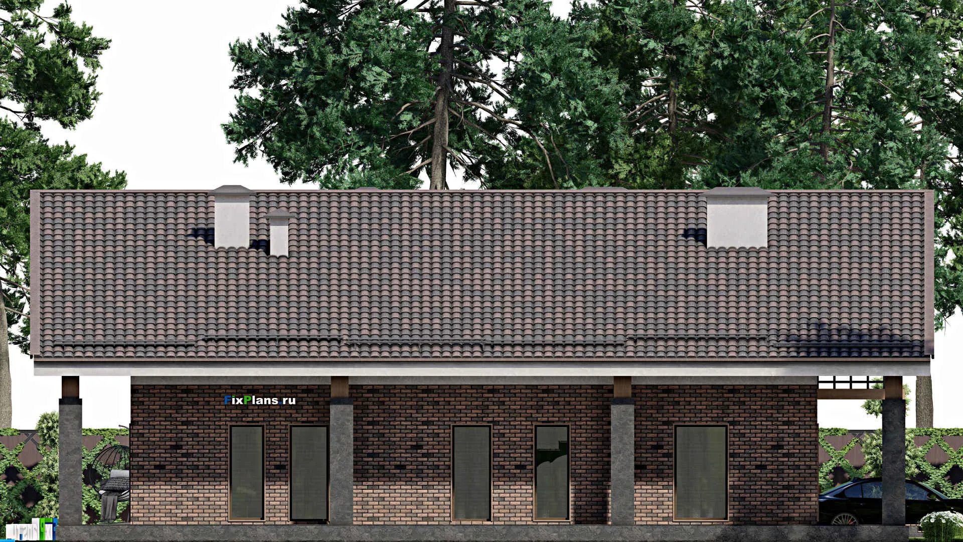 F-7091 - Проект дома с мансардой 19 на 19, площадью 340 м² с террасой, балконом и 4 спальнями