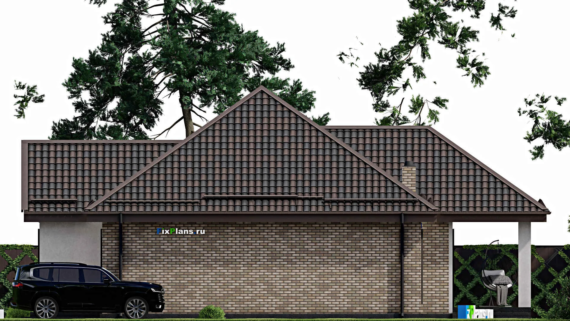 F-8018 - Проект одноэтажного дома 14 на 15, площадью 150 м² с террасой и 3 спальнями