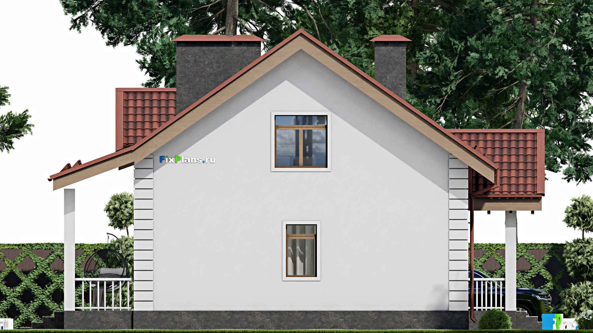 F-6398 - Проект дома с мансардой 12 на 13, площадью 160 м² с террасой и 3 спальнями