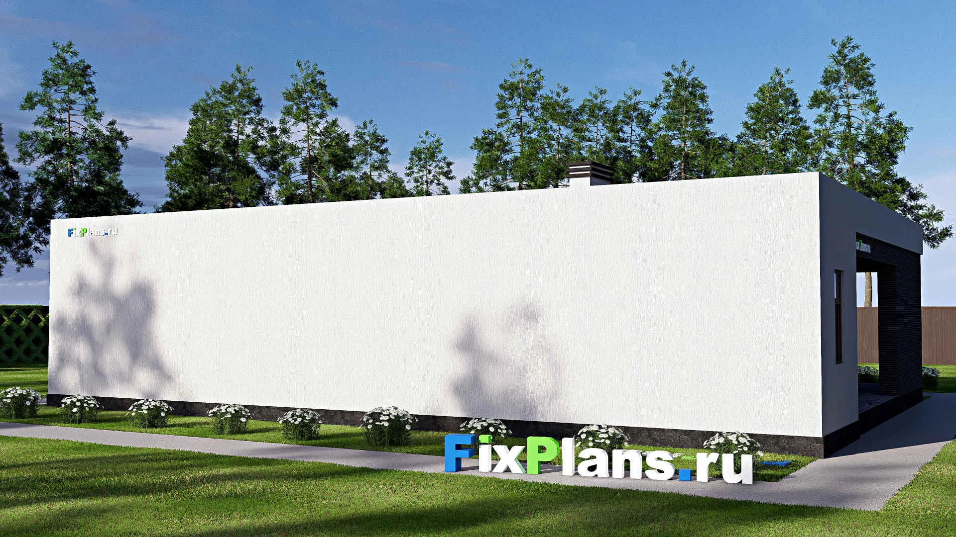 F-18134 - План одноэтажного дома 12 на 17, площадью 170 м² с террасой и 1 спальнями