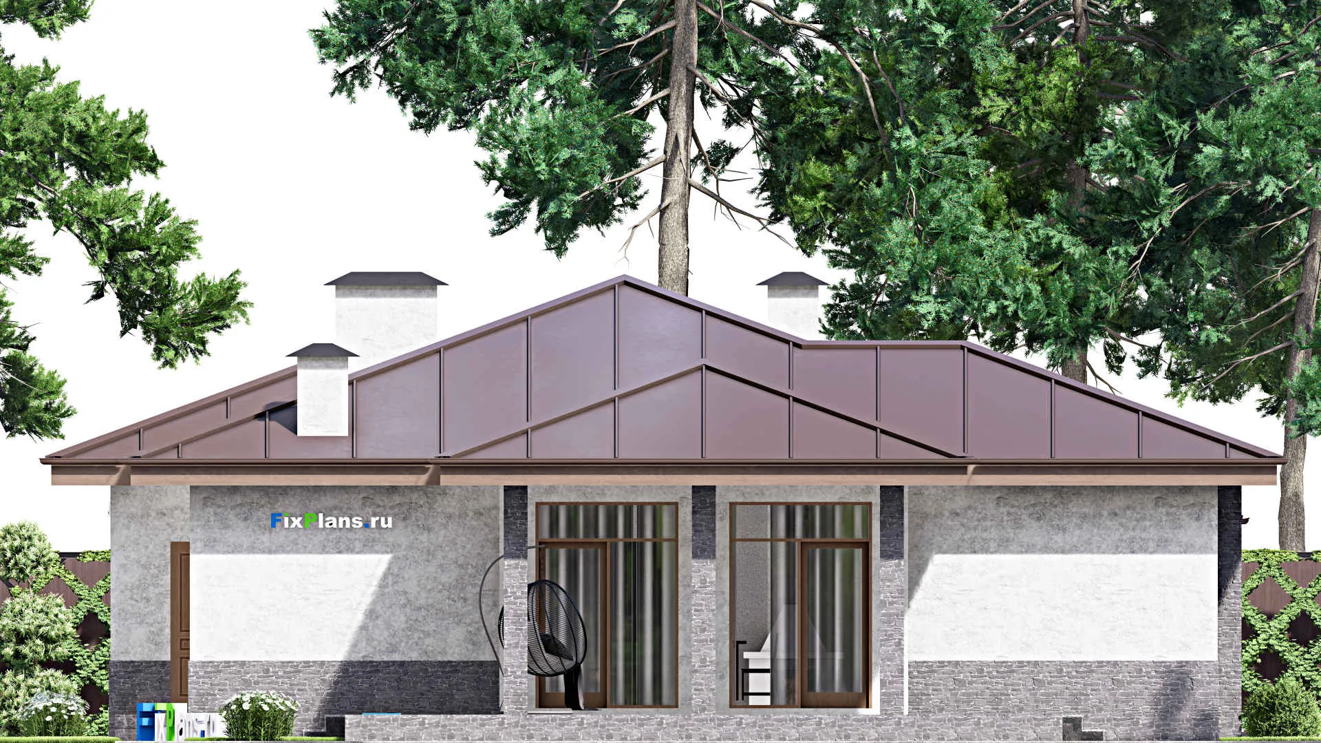 F-14813 - Проект одноэтажного дома 14 на 24, площадью 230 м² с террасой и 3 спальнями