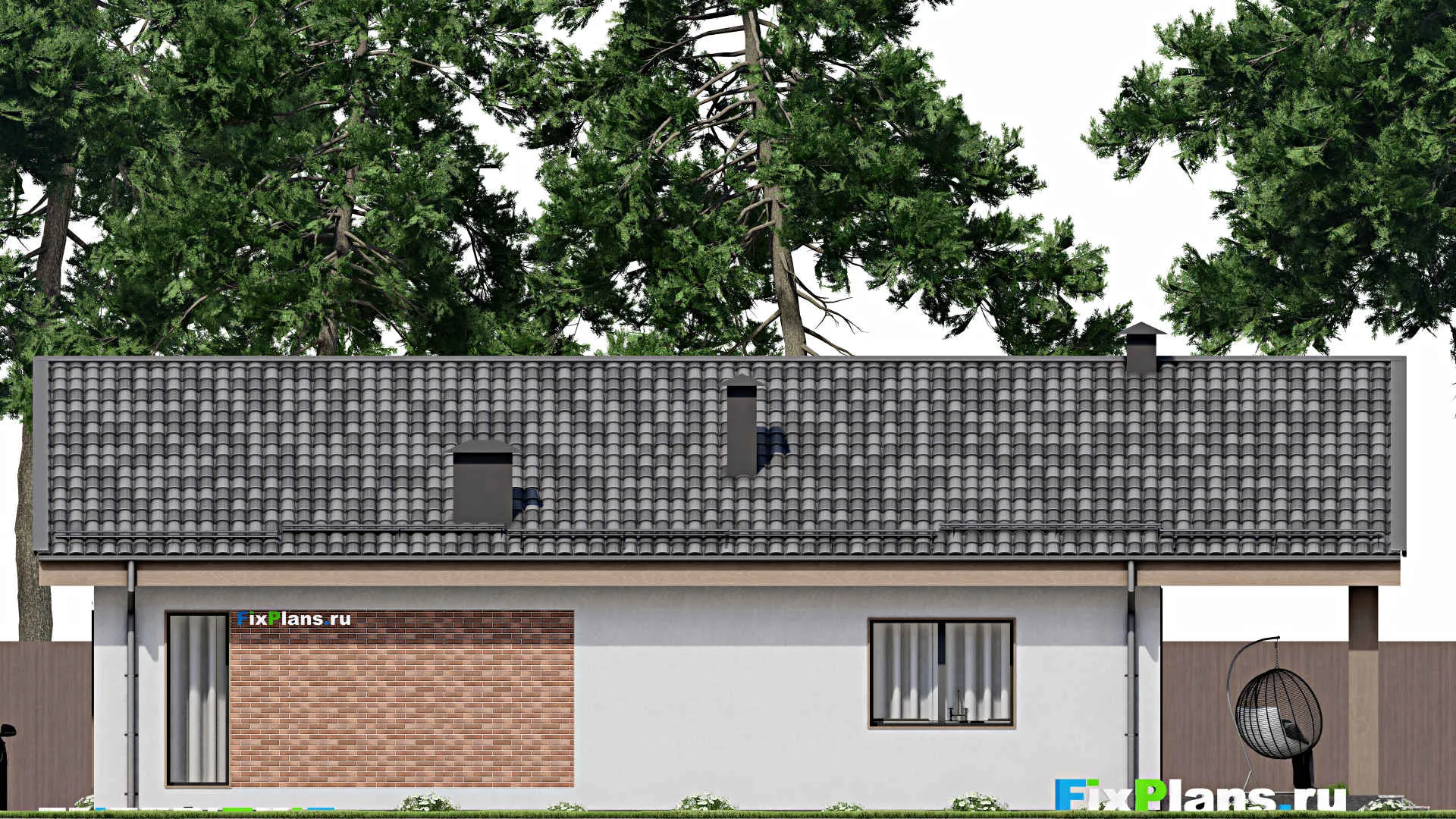 F-7208 - Проект одноэтажного дома 12 на 18, площадью 150 м² с террасой и 2 спальнями