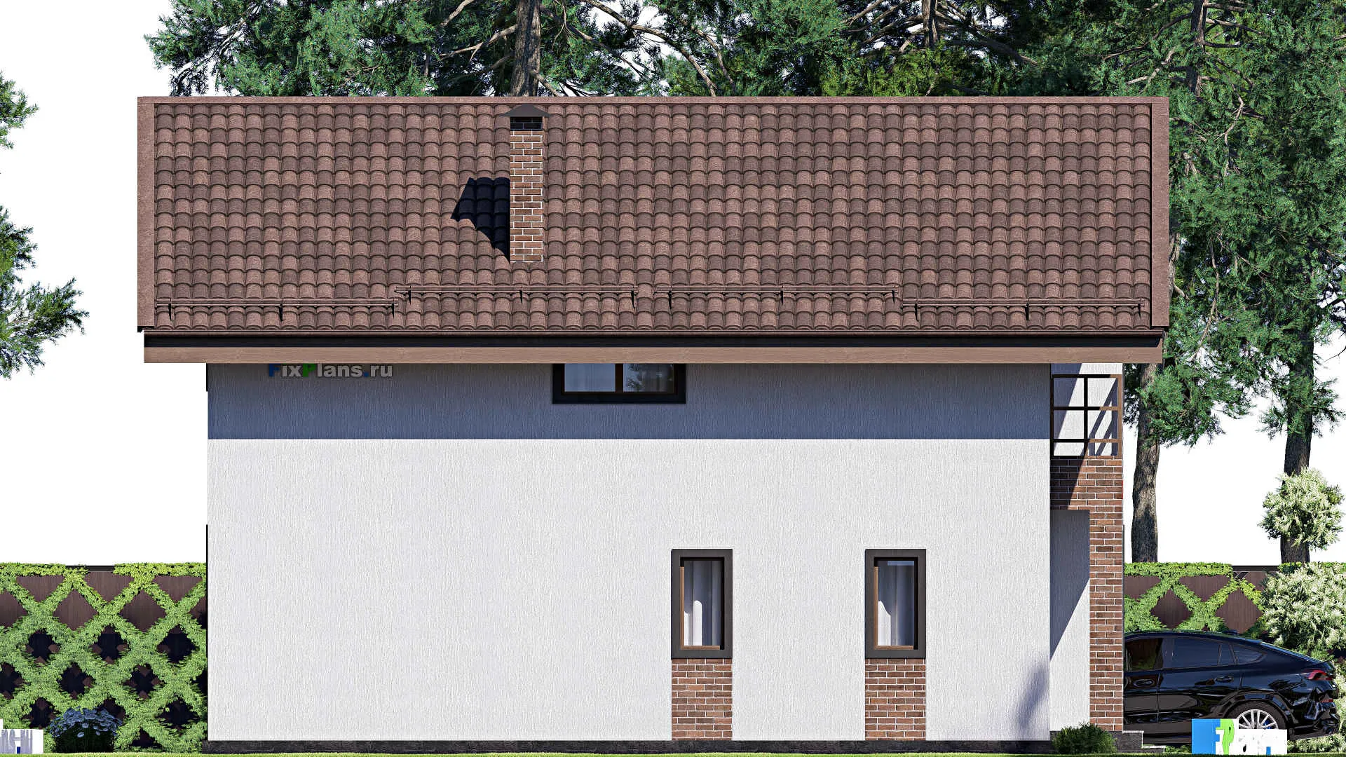 F-17603 - Планы дома с мансардой 11 на 12, площадью 150 м² с террасой и 2 спальнями