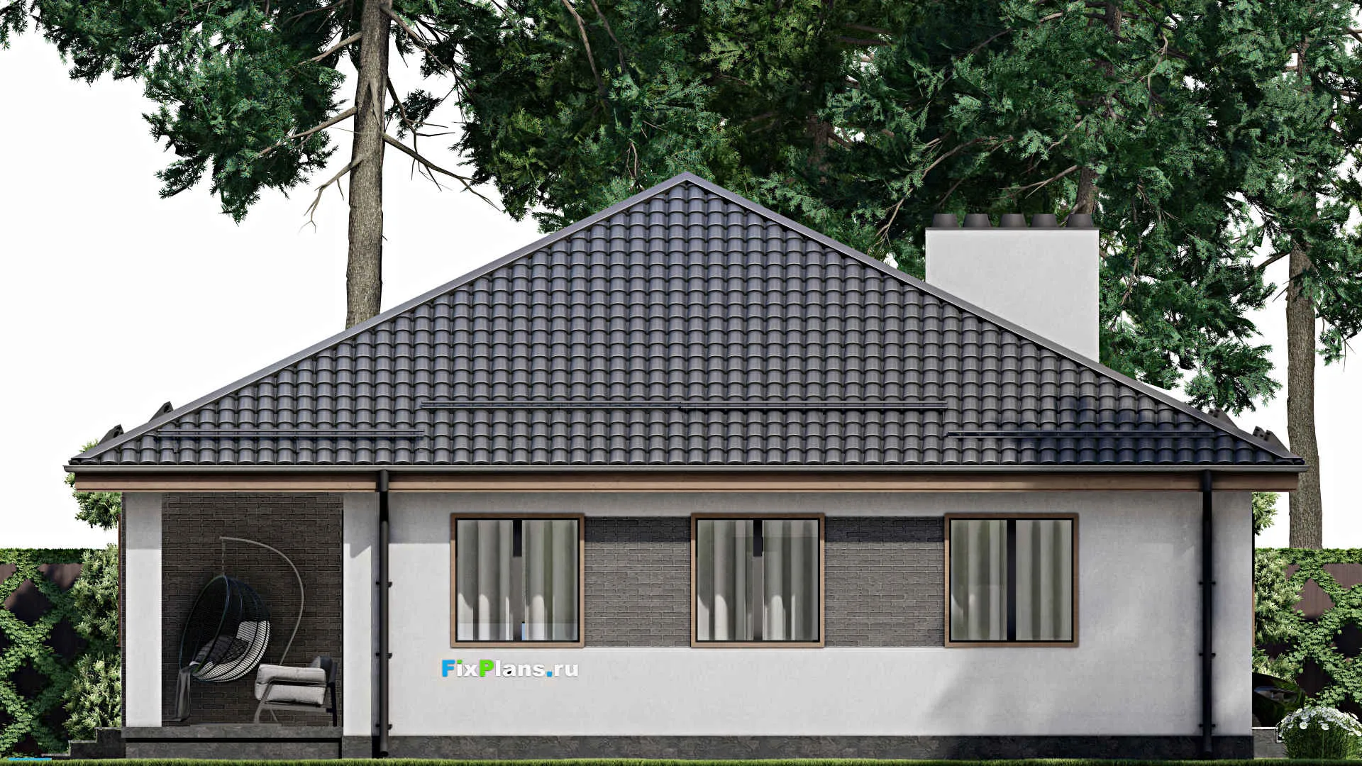 F-3392 - Проект одноэтажного дома 13 на 16, площадью 160 м² с террасой и 3 спальнями