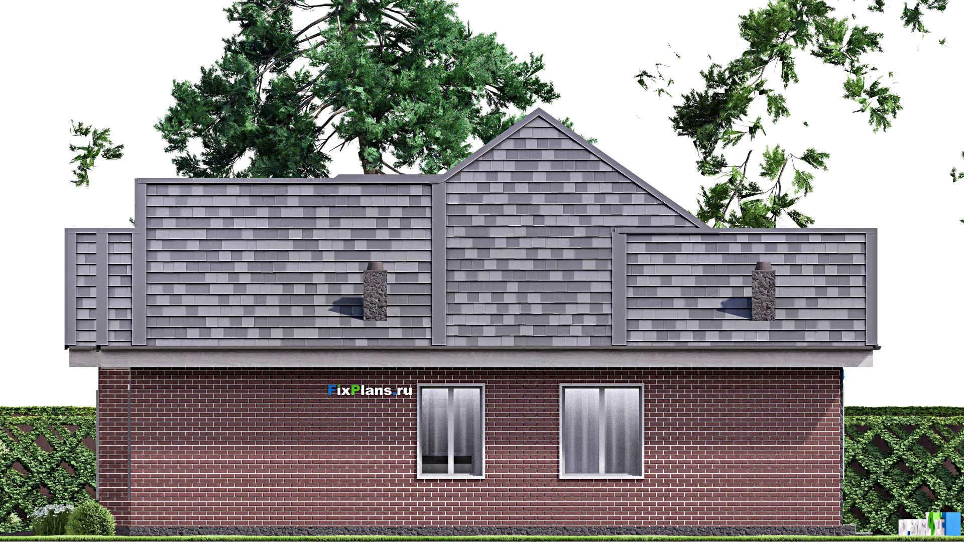 F-16721 - План одноэтажного дома 14 на 18, площадью 180 м² с террасой, гаражом на 2 машины и 2 спальнями