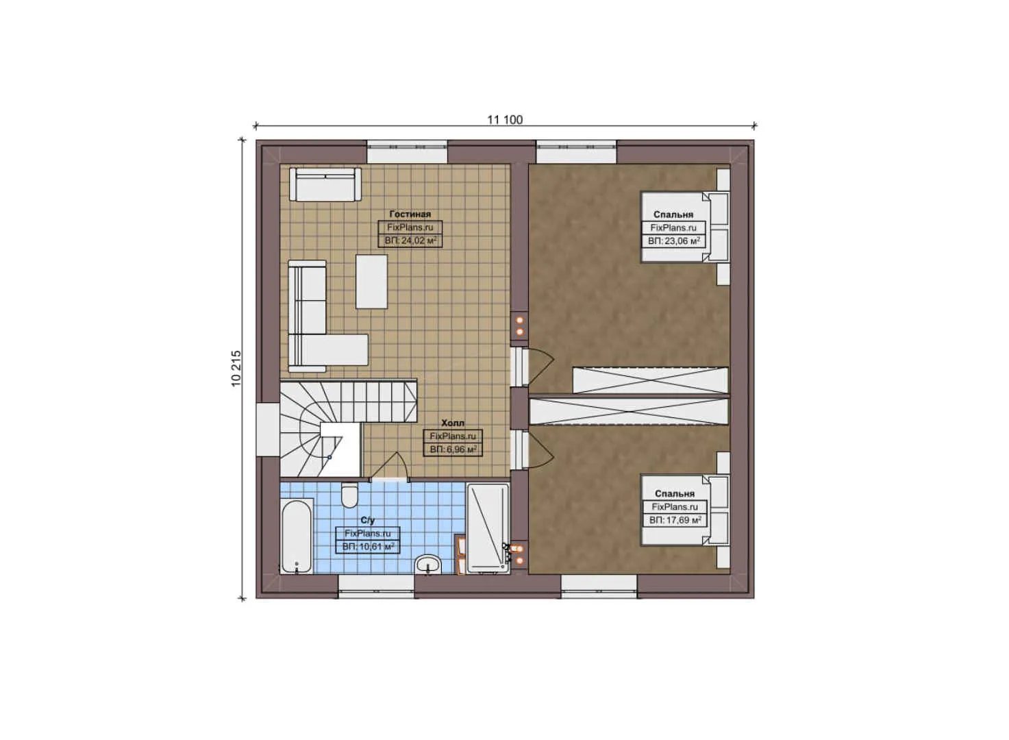 F-9332 - Планы дома с мансардой 13 на 15, площадью 200 м² с террасой и 3 спальнями