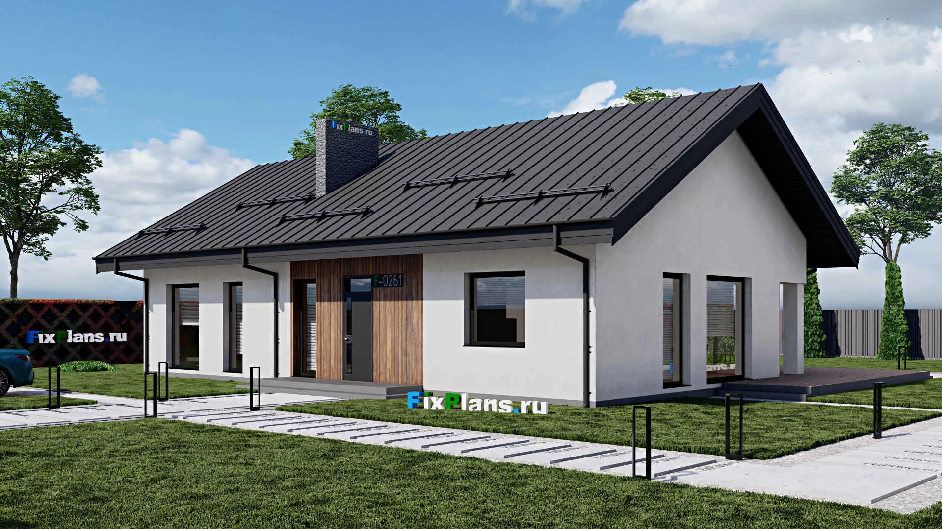 F-0161 - Проект одноэтажного дома 11 на 17, площадью 190 м² с террасой и 3 спальнями