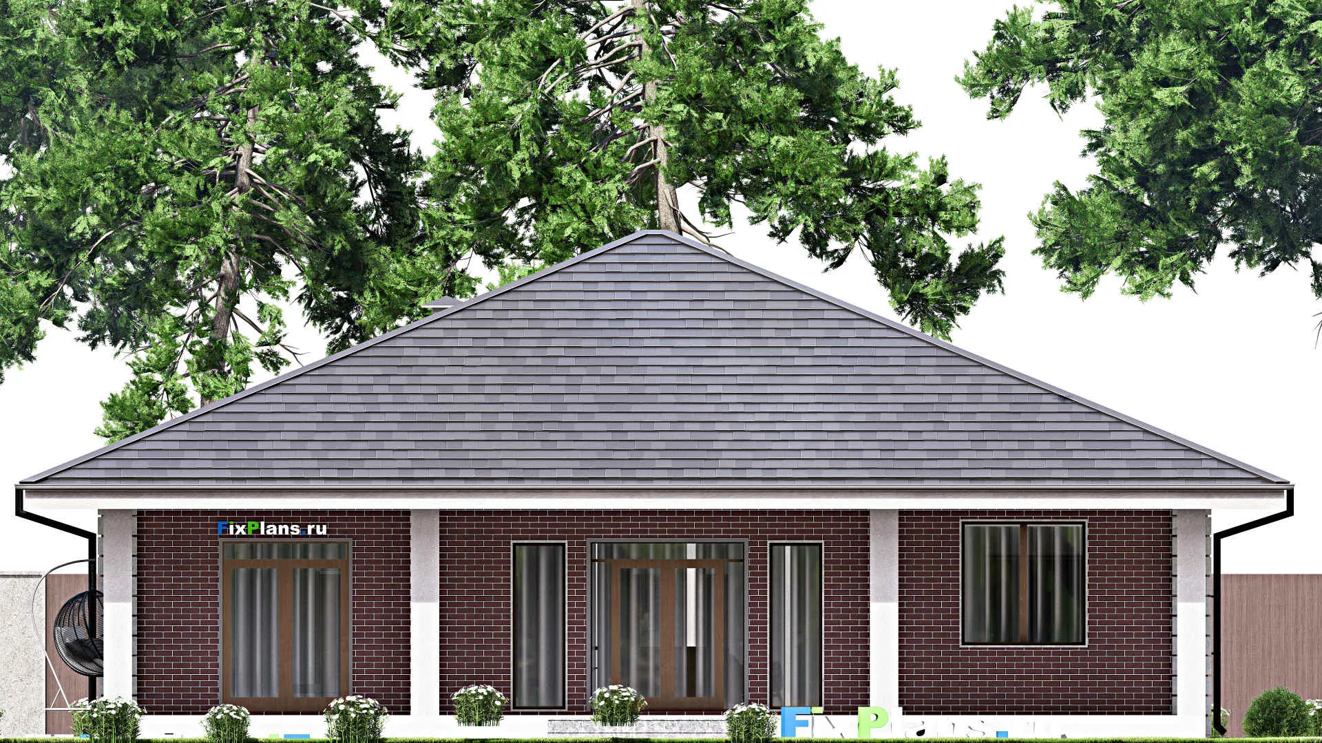 F-13211 - План одноэтажного дома 16 на 17, площадью 200 м² с террасой и 3 спальнями