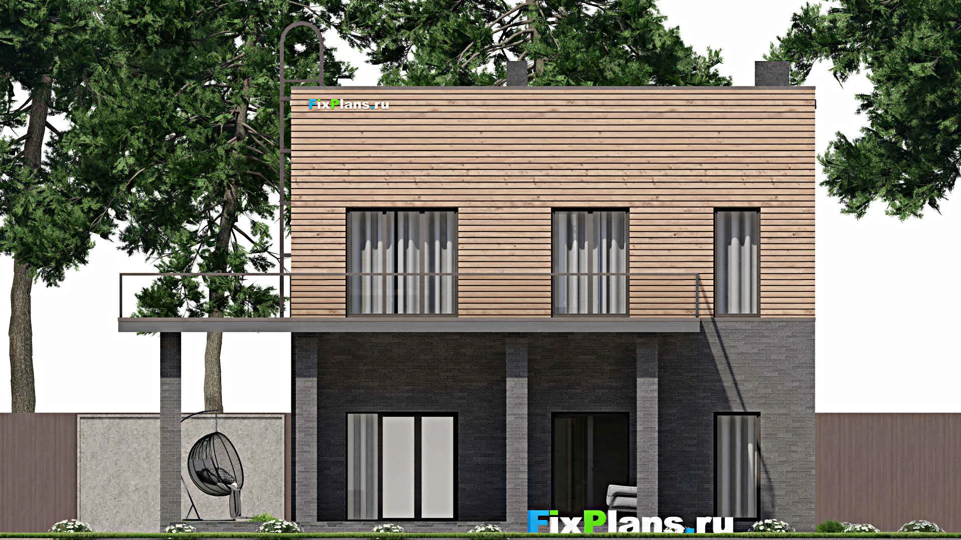 F-5120 - Планы двухэтажного дома 10 на 10, площадью 240 м² с террасой и 4 спальнями