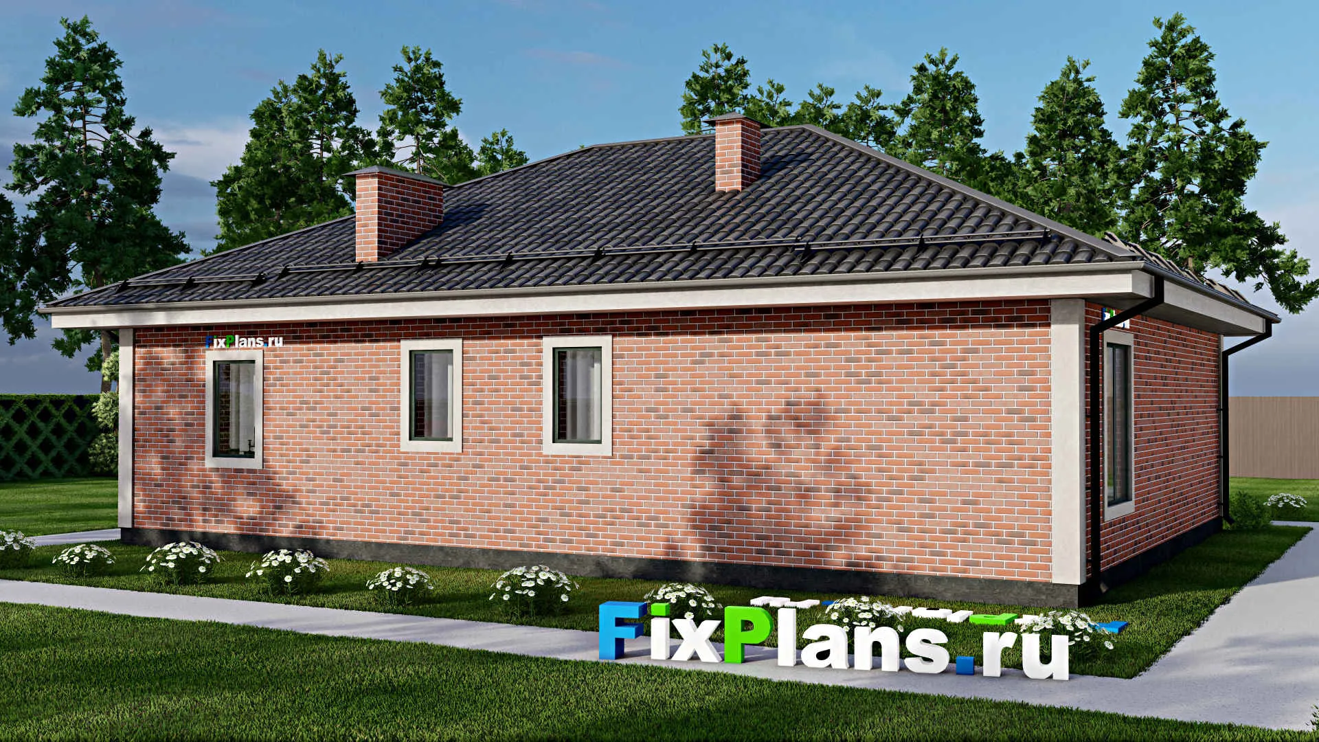 F-9206 - План одноэтажного дома 13 на 15, площадью 140 м² с 3 спальнями