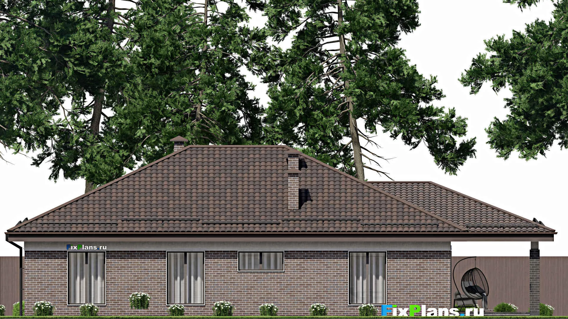 F-5741 - Проект одноэтажного дома 13 на 20, площадью 220 м² с террасой и 3 спальнями