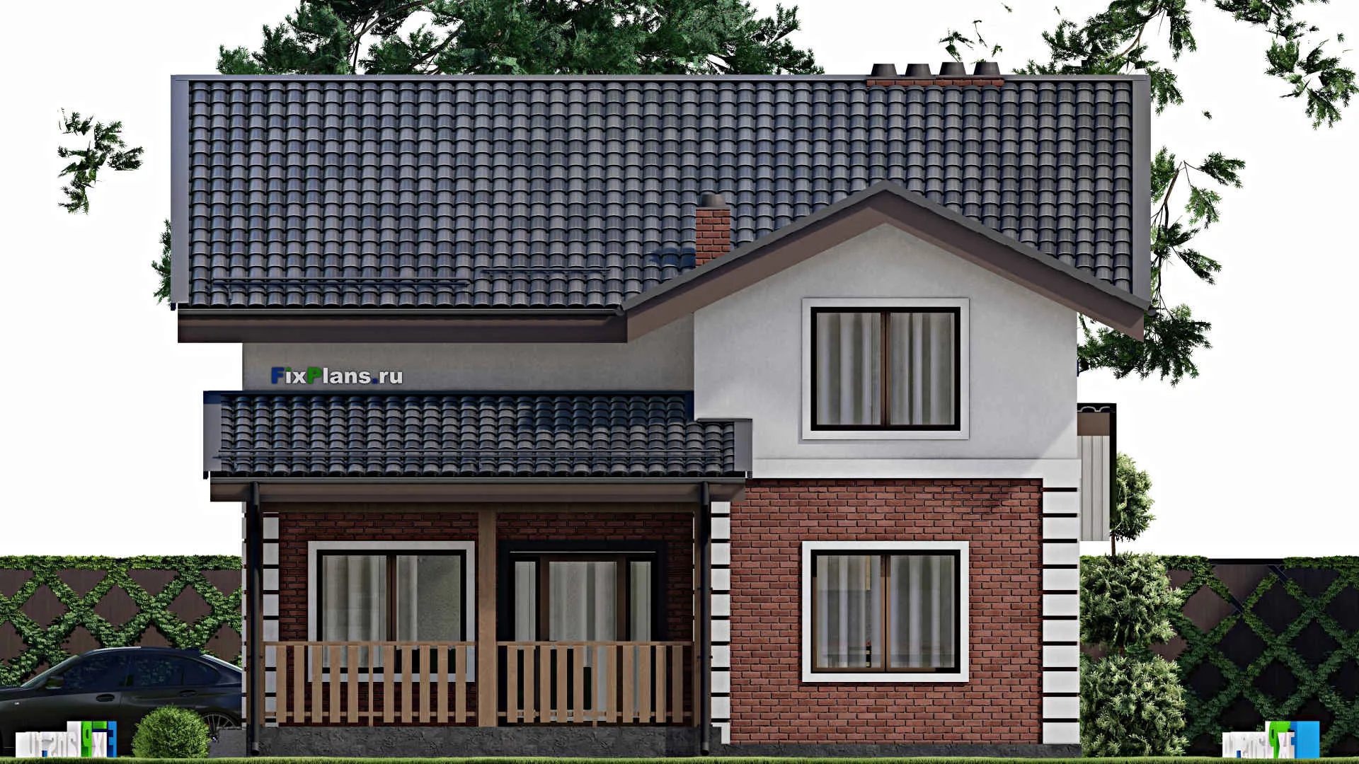 F-8603 - Проект дома с мансардой 10 на 17, площадью 200 м² с террасой, балконом, гаражом на 1 машину, вторым светом и 4 спальнями