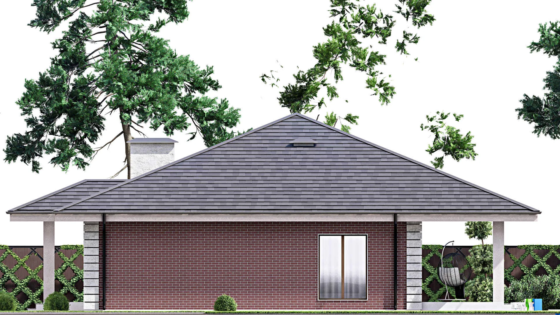 F-13211 - План одноэтажного дома 16 на 17, площадью 200 м² с террасой и 3 спальнями