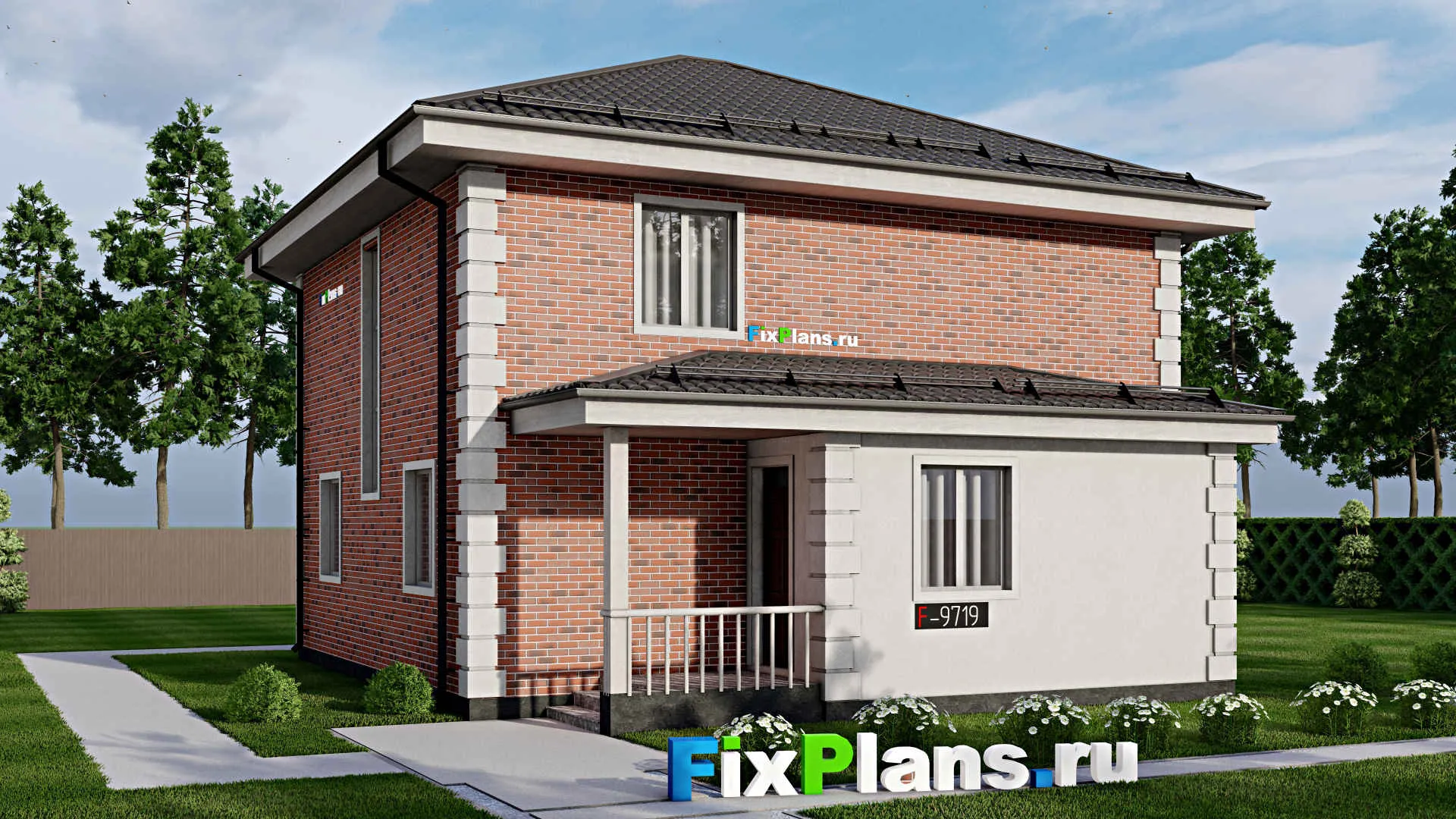 F-9719 - Проект двухэтажного дома 11 на 14, площадью 170 м² с террасой и 5 спальнями