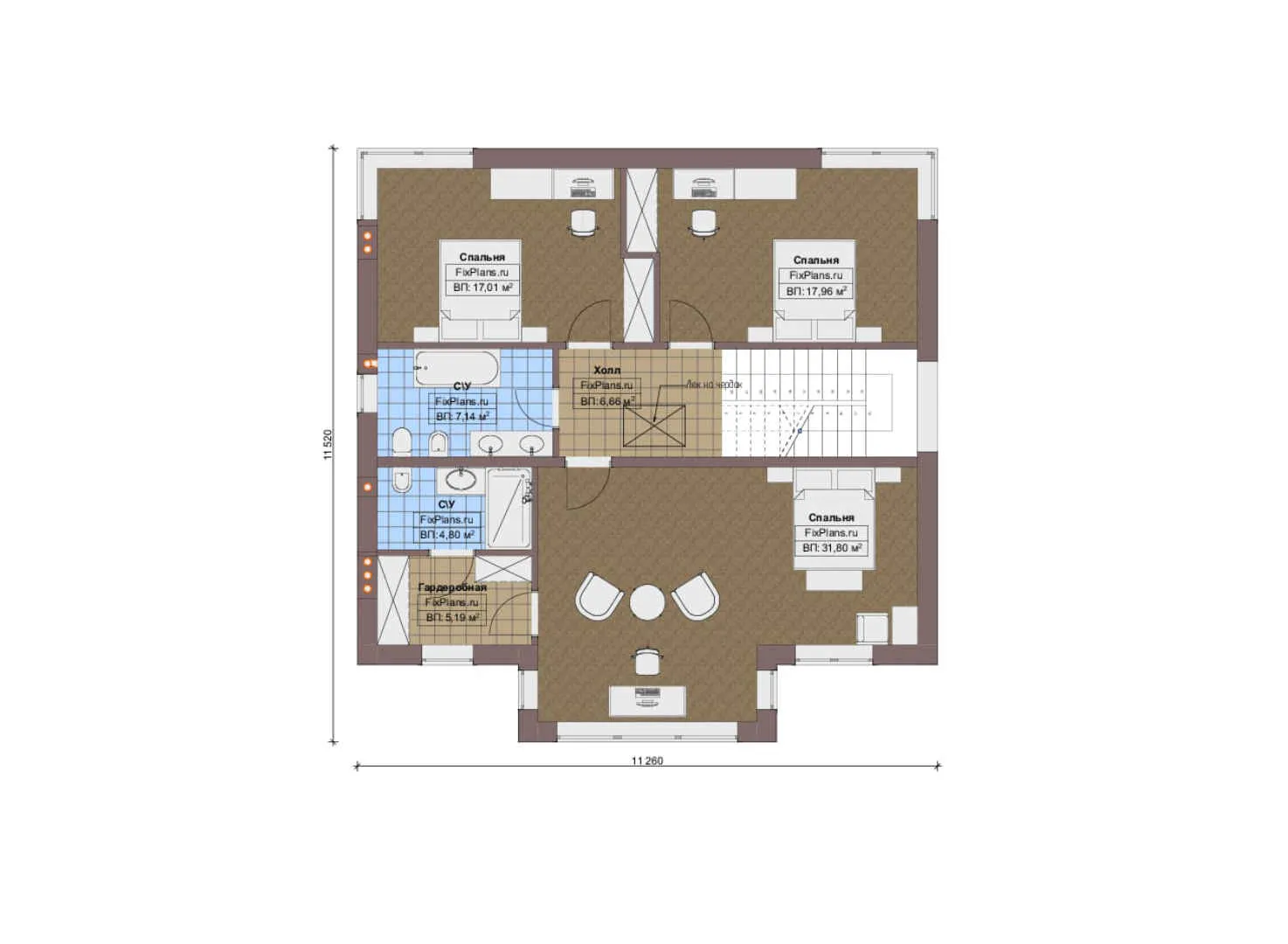 F-19538 - Планы двухэтажного дома 12 на 15, площадью 200 м² с террасой и 3 спальнями